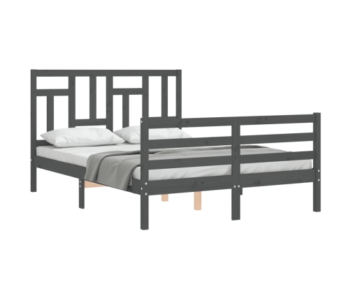 Estructura de cama con cabecero madera maciza gris 140x190 cm