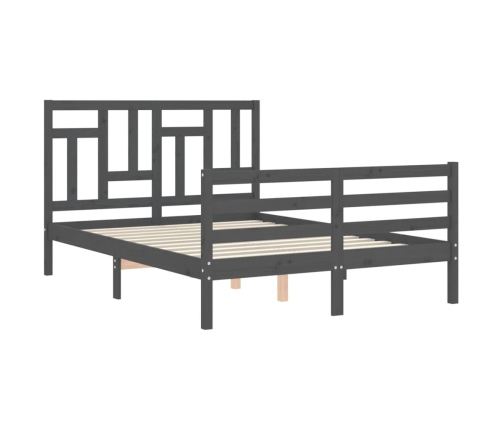 Estructura de cama con cabecero madera maciza gris 140x190 cm