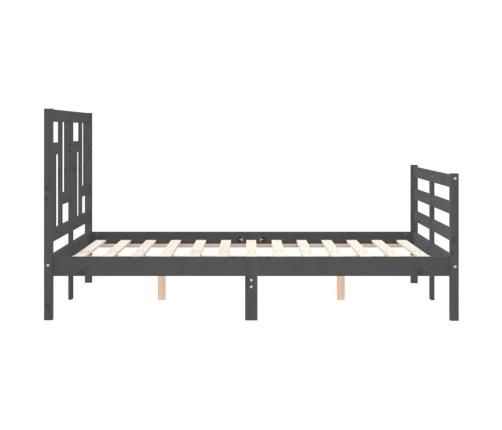 Estructura de cama con cabecero madera maciza gris 140x190 cm