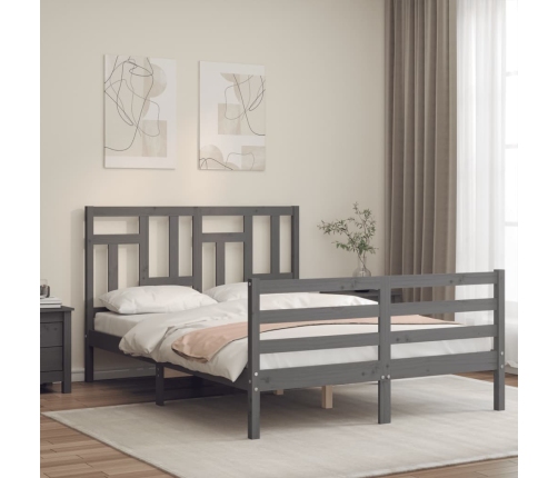 Estructura de cama con cabecero madera maciza gris 140x190 cm