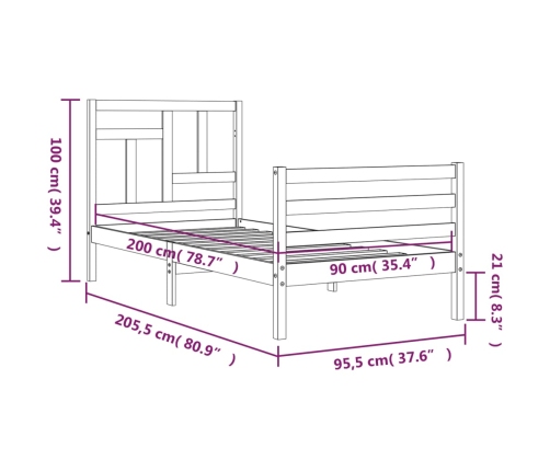 Estructura de cama con cabecero madera maciza 90x200 cm