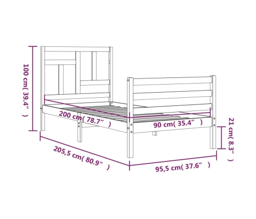 Estructura de cama con cabecero madera maciza blanco 90x200 cm