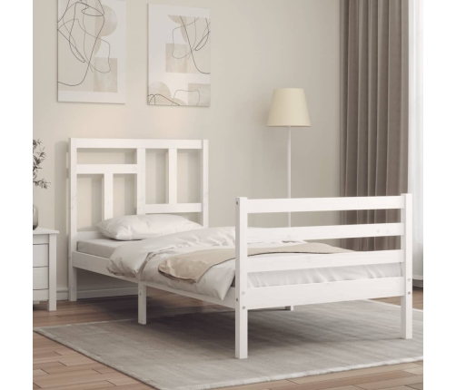 Estructura de cama con cabecero madera maciza blanco 90x200 cm