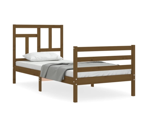 Estructura cama con cabecero madera maciza marrón miel 90x200cm