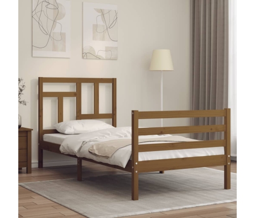 Estructura cama con cabecero madera maciza marrón miel 90x200cm