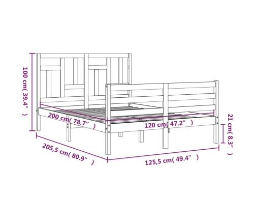 Estructura de cama con cabecero madera maciza 120x200 cm