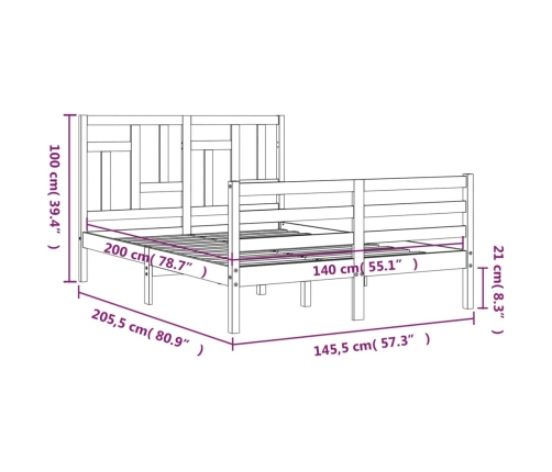 Estructura de cama con cabecero madera maciza 140x200 cm