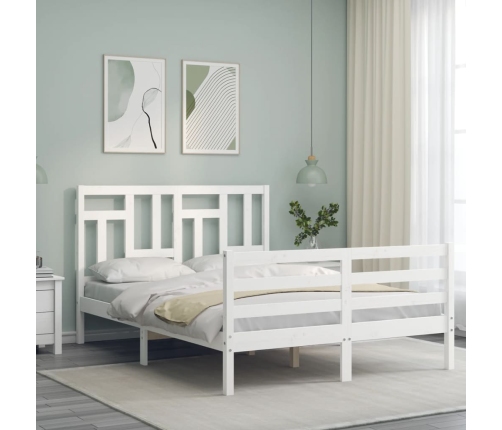 Estructura de cama con cabecero madera maciza blanco 140x200 cm