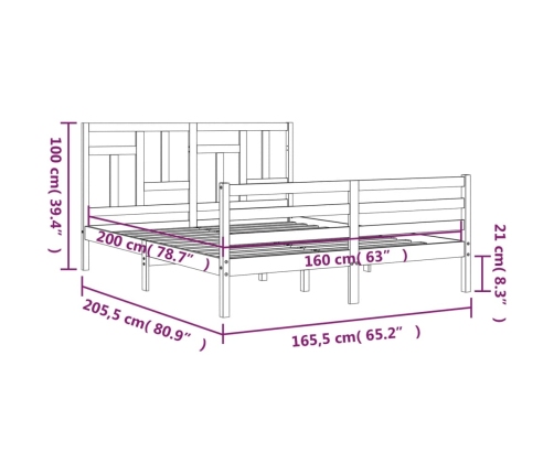 Estructura de cama con cabecero madera maciza 160x200 cm