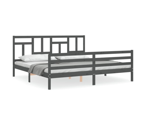 Estructura de cama con cabecero madera maciza gris 200x200 cm