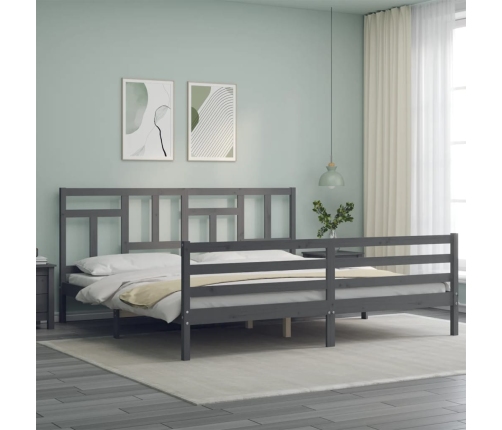 Estructura de cama con cabecero madera maciza gris 200x200 cm