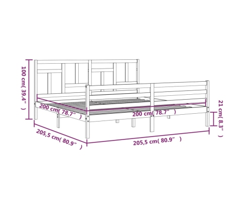 Estructura de cama con cabecero madera maciza gris 200x200 cm