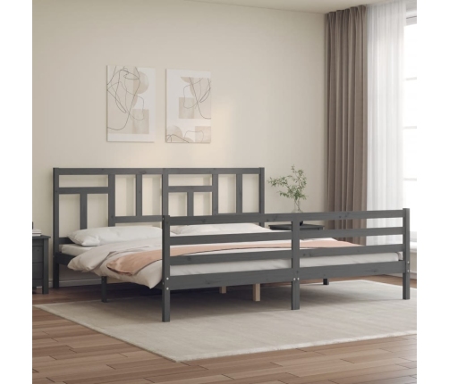 Estructura de cama con cabecero madera maciza gris 200x200 cm