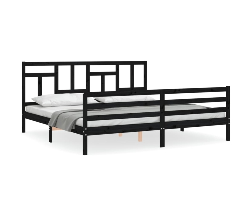 Estructura de cama con cabecero madera maciza negro 200x200 cm