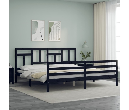 Estructura de cama con cabecero madera maciza negro 200x200 cm