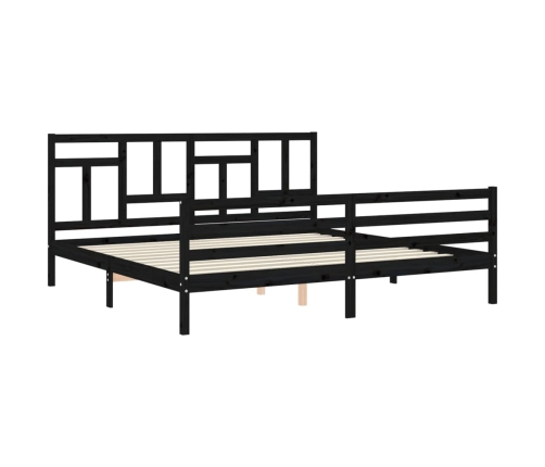 Estructura de cama con cabecero madera maciza negro 200x200 cm