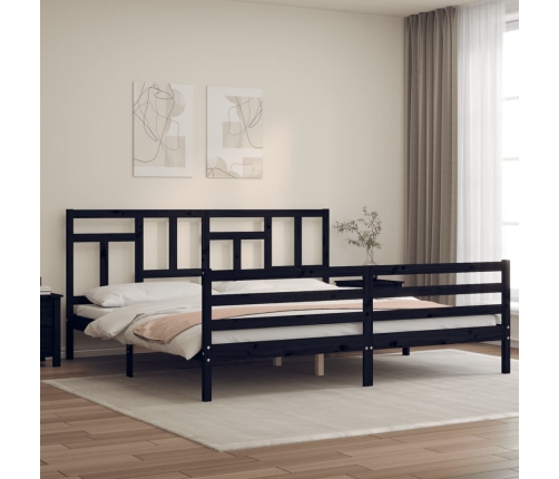 Estructura de cama con cabecero madera maciza negro 200x200 cm