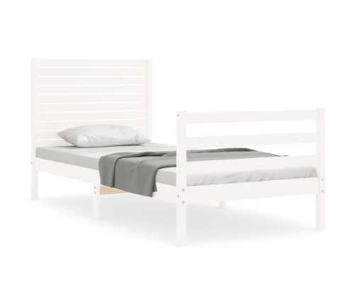 Estructura de cama individual con cabecero madera maciza blanco