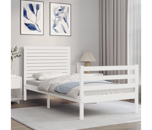 Estructura de cama individual con cabecero madera maciza blanco