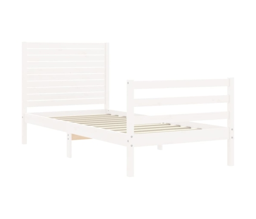 Estructura de cama individual con cabecero madera maciza blanco