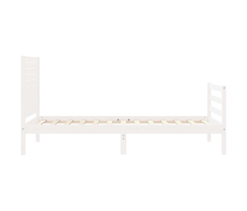 Estructura de cama individual con cabecero madera maciza blanco