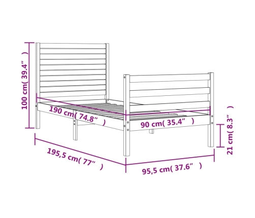 Estructura de cama con cabecero madera maciza