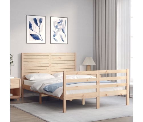 vidaXL Estructura de cama de matrimonio con cabecero madera maciza