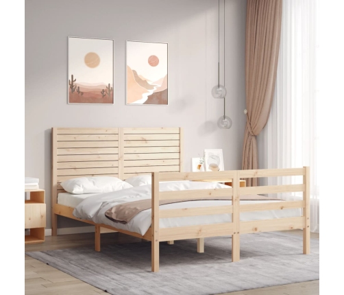 vidaXL Estructura de cama de matrimonio con cabecero madera maciza