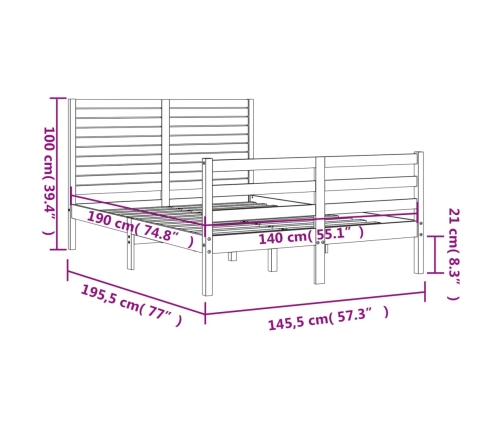 Estructura de cama con cabecero madera maciza 140x190 cm