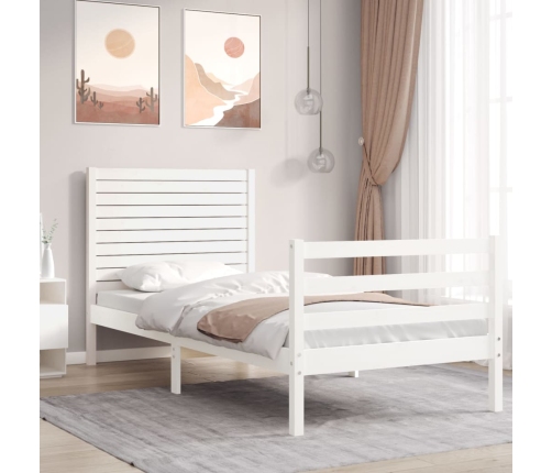 Estructura de cama con cabecero madera maciza blanco 100x200 cm