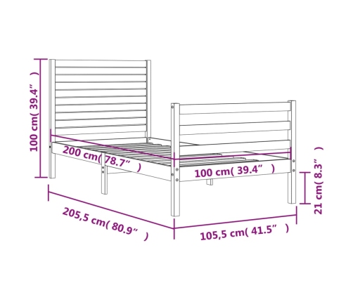 Estructura de cama con cabecero madera maciza blanco 100x200 cm