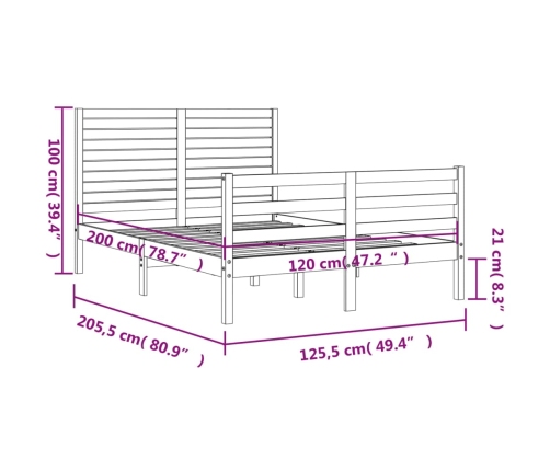 Estructura de cama con cabecero madera maciza 120x200 cm