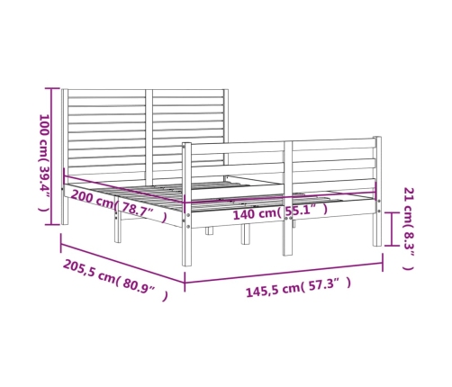 Estructura de cama con cabecero madera maciza 140x200 cm