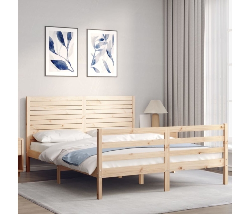 Estructura de cama de matrimonio con cabecero madera maciza