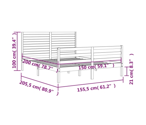 Estructura de cama de matrimonio con cabecero madera maciza