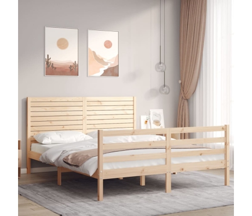 Estructura de cama de matrimonio con cabecero madera maciza