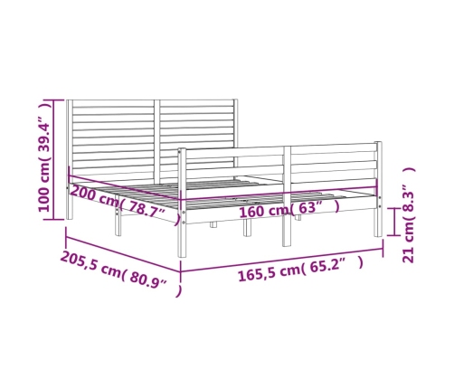 Estructura de cama con cabecero madera maciza 160x200 cm