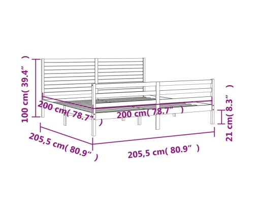 Estructura de cama con cabecero madera maciza 200x200 cm