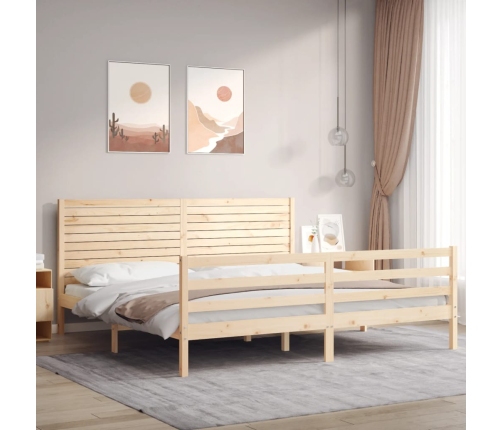 Estructura de cama con cabecero madera maciza 200x200 cm