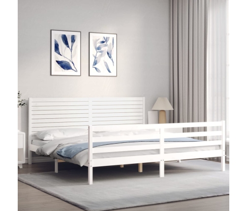 Estructura de cama con cabecero madera maciza blanco 200x200 cm