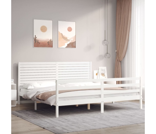 Estructura de cama con cabecero madera maciza blanco 200x200 cm