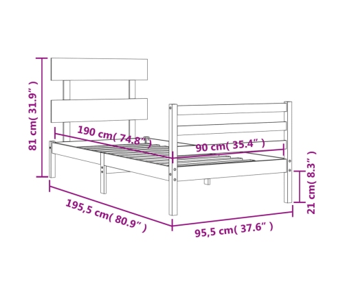 Estructura de cama con cabecero madera maciza