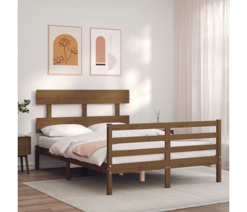 Estructura de cama matrimonio con cabecero madera marrón miel