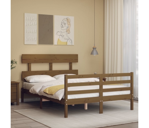 Estructura de cama matrimonio con cabecero madera marrón miel