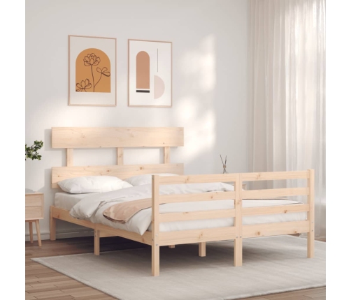 Estructura de cama de matrimonio con cabecero madera maciza