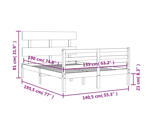 Estructura de cama de matrimonio con cabecero madera maciza