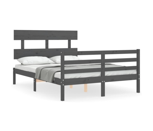 Estructura de cama con cabecero madera maciza gris 140x190 cm