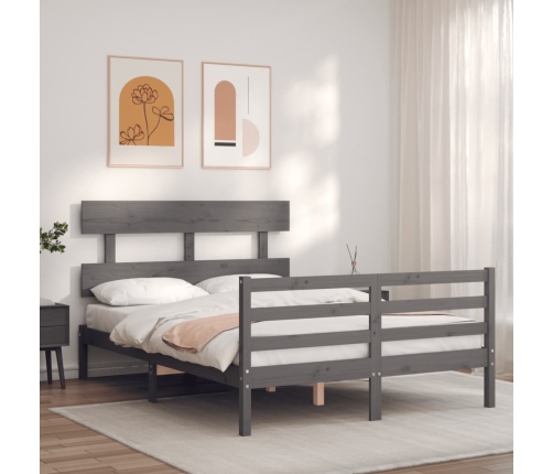 Estructura de cama con cabecero madera maciza gris 140x190 cm