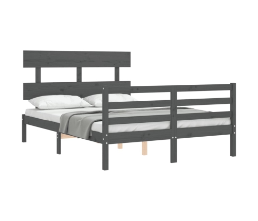 Estructura de cama con cabecero madera maciza gris 140x190 cm