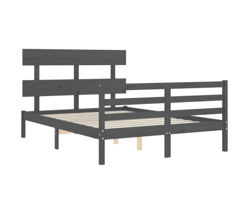 Estructura de cama con cabecero madera maciza gris 140x190 cm